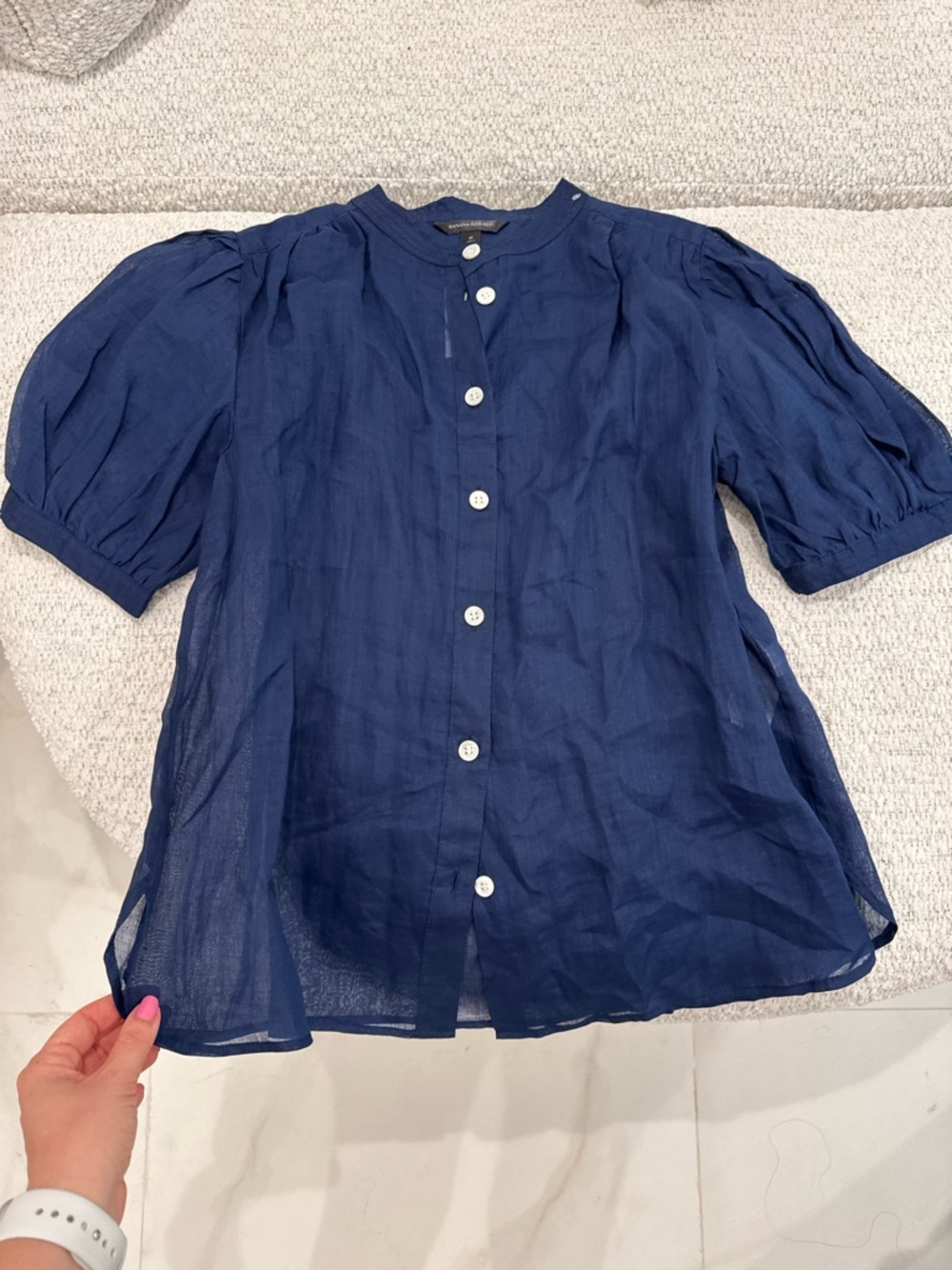 NWT Banana Republic Navy Blue Lightweight Button Down Top